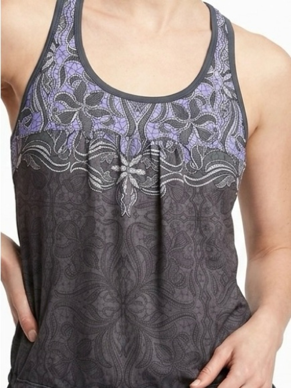 Athleta Tinker Tank Built-in Bra Top Paisley Floral Gray Purple Size M